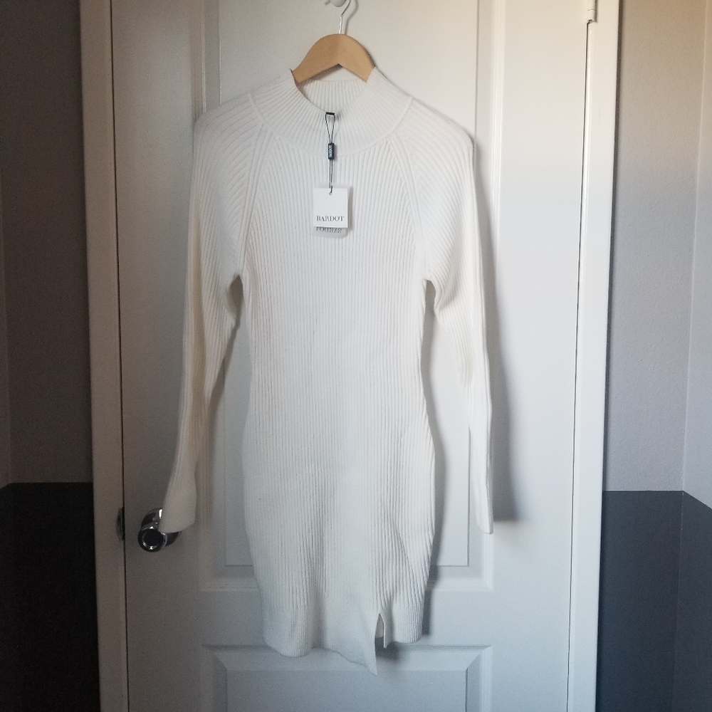SALE ❤  Bardot Ivory Mini Ribbed Mockneck Bodycon Long Sleeve Dress - Picture 6 of 15